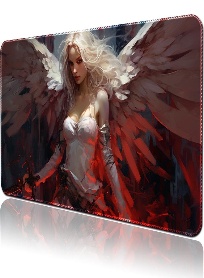 April Space Playmat Board Game MTG Duel Playmat Trading Card 24 x 14in Stitching Edges Compatible for TCG CCG RPG OCG with Card Zones Including Storage Bags (No Zone,Shining Angel) - Image 1